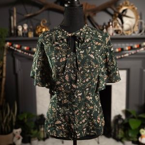Unique Vintage Green Floral Blouse